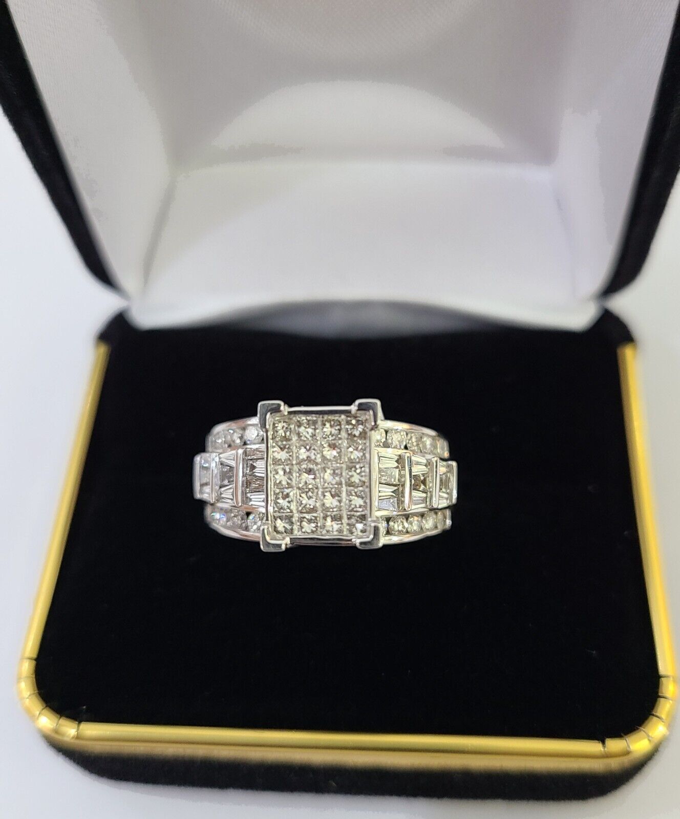 REAL 14k White Gold Diamond Ring 1.46 CT Size 10 Square Shaped Engagement Ring - Reva Jeweler