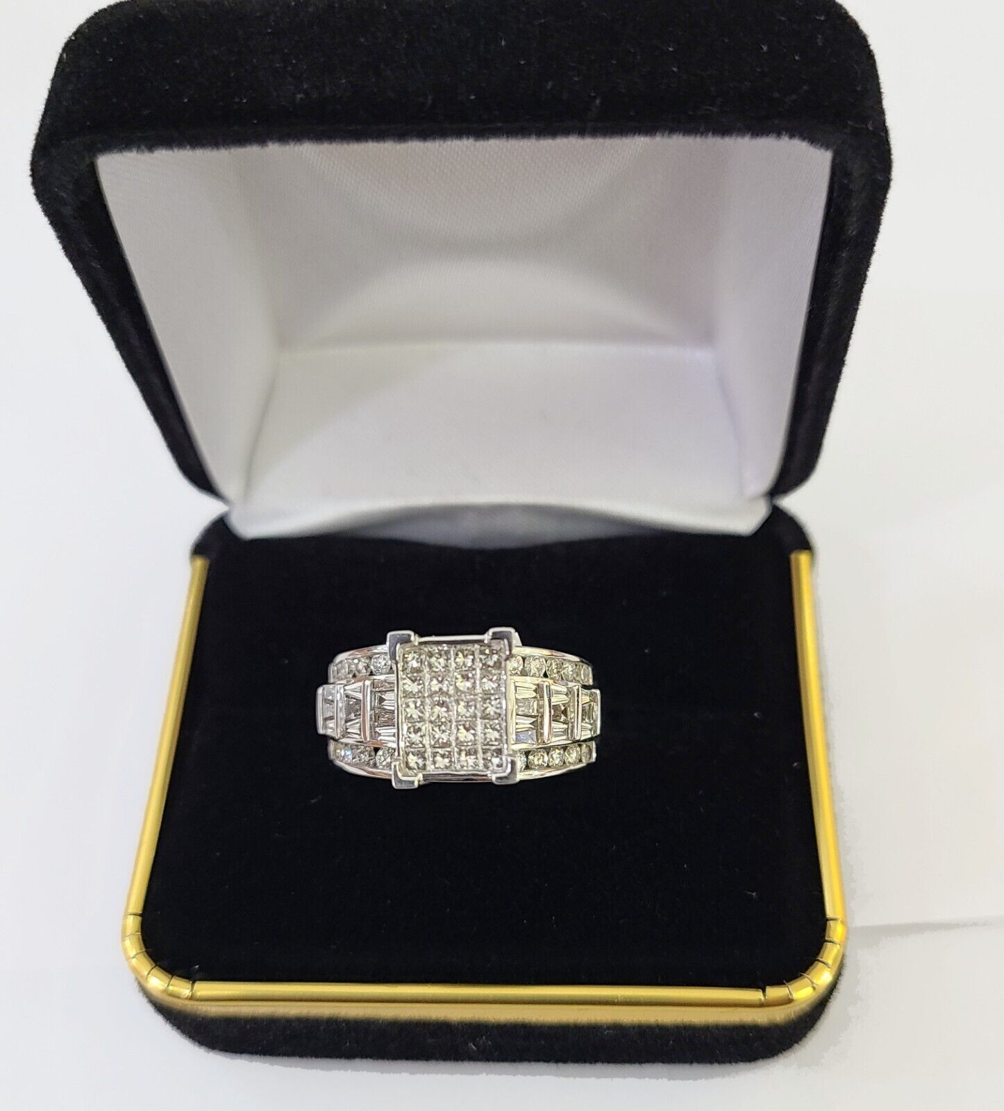 REAL 14k White Gold Diamond Ring 1.46 CT Size 10 Square Shaped Engagement Ring - Reva Jeweler