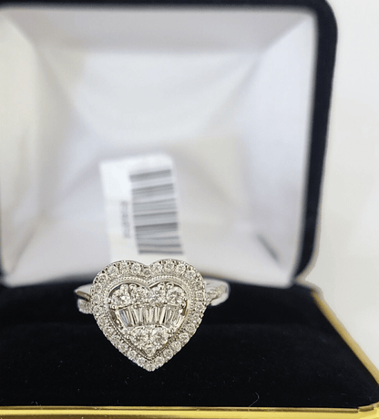 REAL 14k White Gold Diamond Ring Heart Shaped Ladies Wedding Engagement - Reva Jeweler