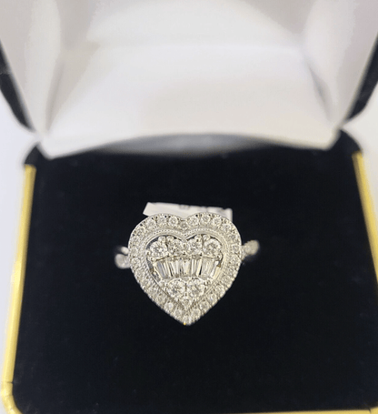 REAL 14k White Gold Diamond Ring Heart Shaped Ladies Wedding Engagement - Reva Jeweler