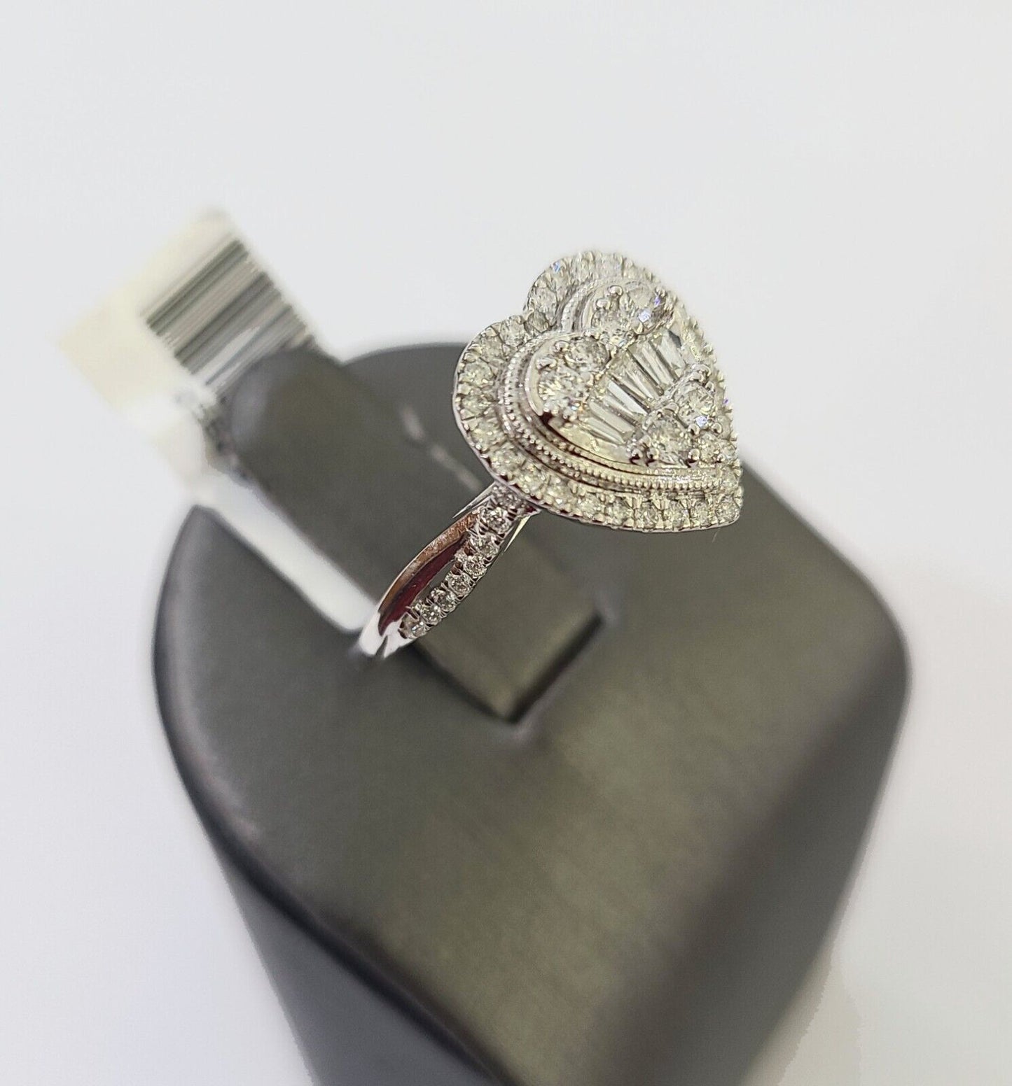 REAL 14k White Gold Diamond Ring Heart Shaped Ladies Wedding Engagement - Reva Jeweler