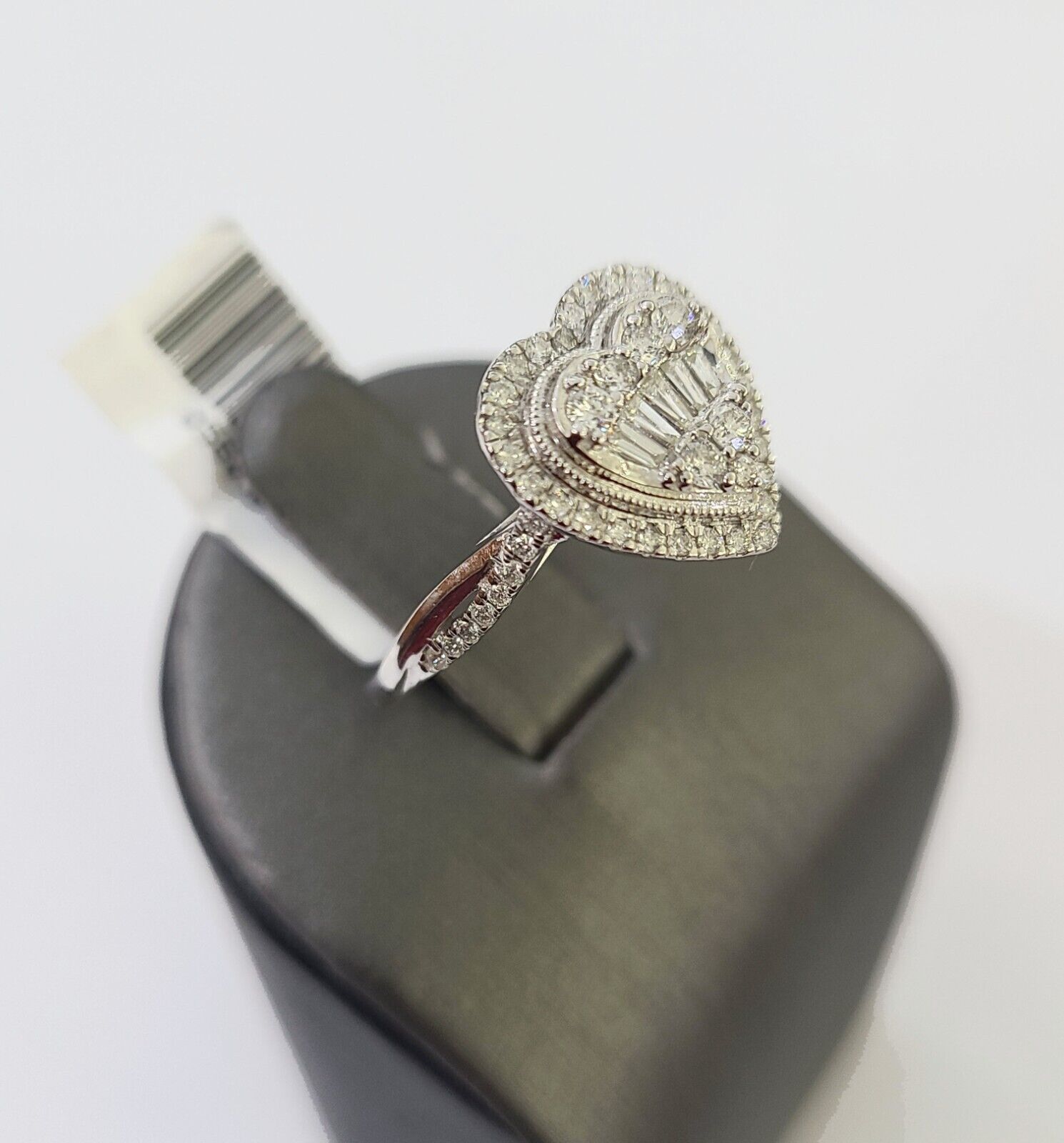 REAL 14k White Gold Diamond Ring Heart Shaped Ladies Wedding Engagement - Reva Jeweler
