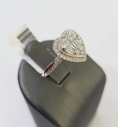 REAL 14k White Gold Diamond Ring Heart Shaped Ladies Wedding Engagement - Reva Jeweler