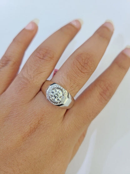 REAL 14k White Gold Diamond Ring Lab Created Wedding Engagement Mens Male - GoldenlinQ
