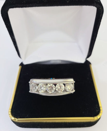 REAL 14k White Gold Diamond Ring Lab Created Wedding Engagement Mens Male - GoldenlinQ