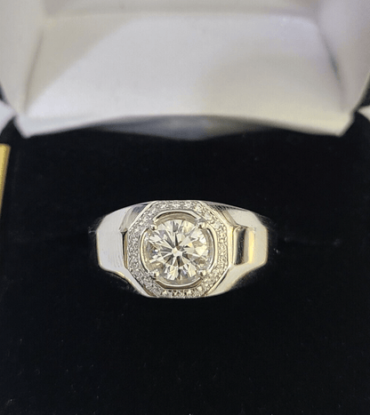 REAL 14k White Gold Diamond Ring Lab Created Wedding Engagement Mens Male - GoldenlinQ