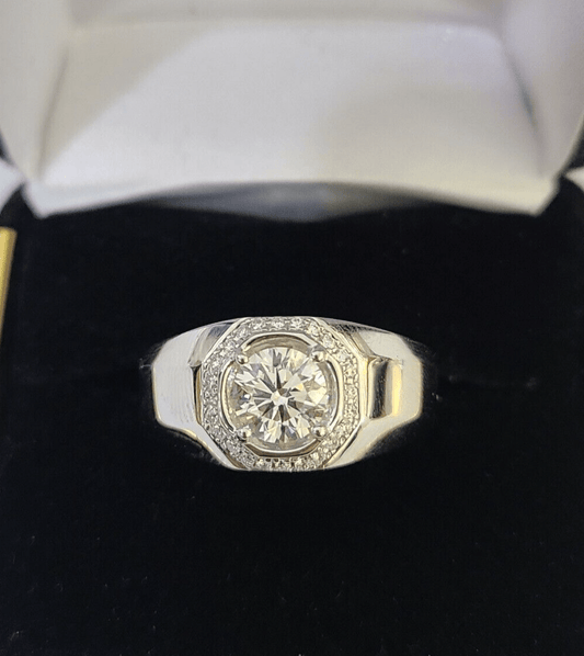 REAL 14k White Gold Diamond Ring Lab Created Wedding Engagement Mens Male - GoldenlinQ