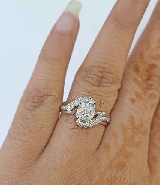 REAL 14k White Gold Diamond Ring Ladies Wedding Engagement Genuine - Reva Jeweler