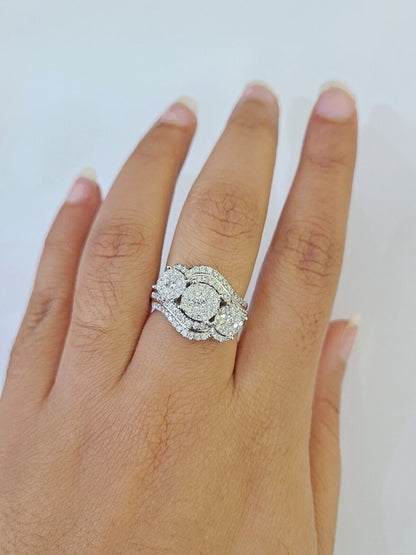 REAL 14k White Gold Diamond Ring Ladies Wedding Engagement Genuine - Reva Jeweler