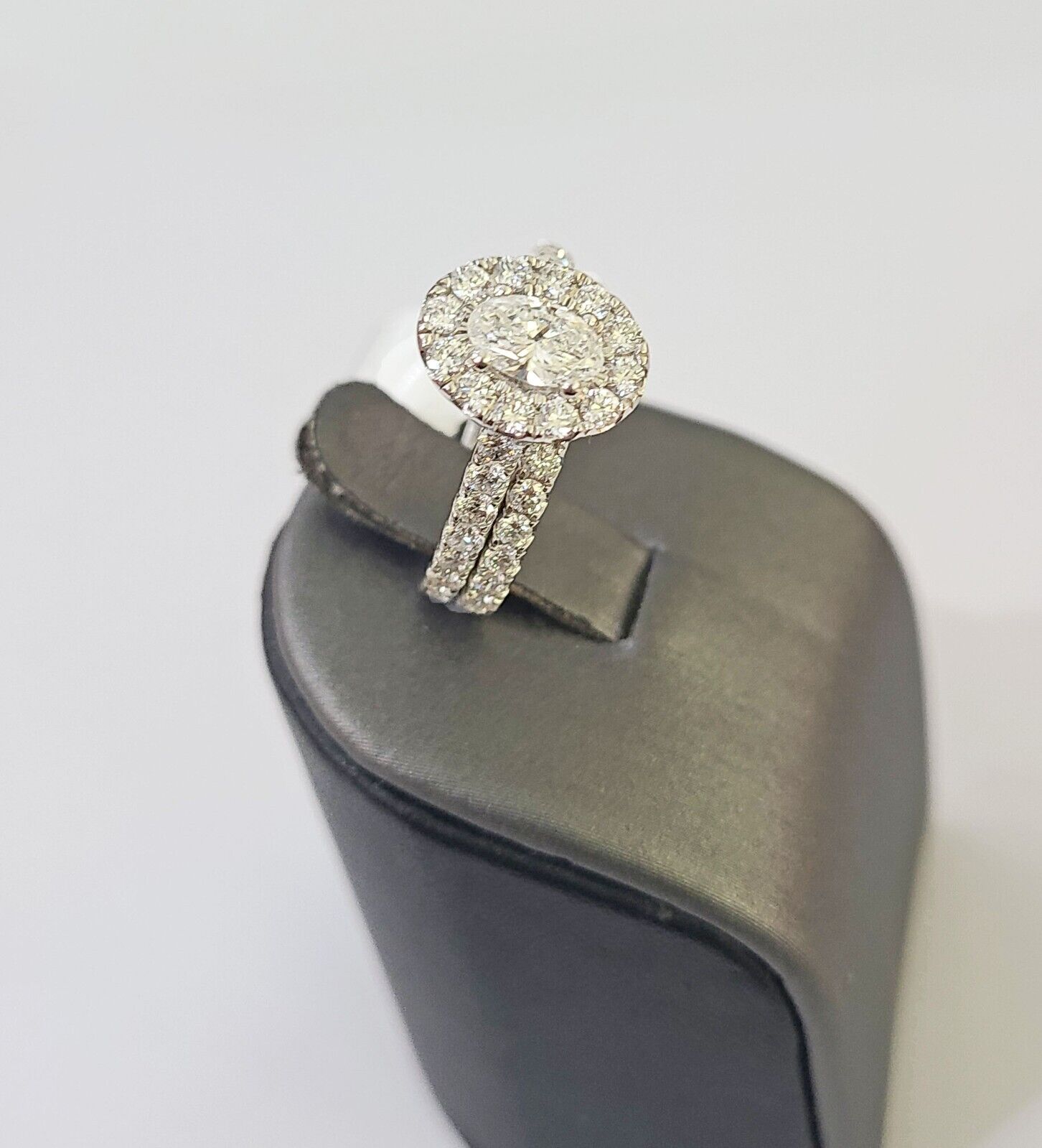 REAL 14k White Gold Diamond Ring Oval Shaped Ladies Wedding Engagement - Reva Jeweler