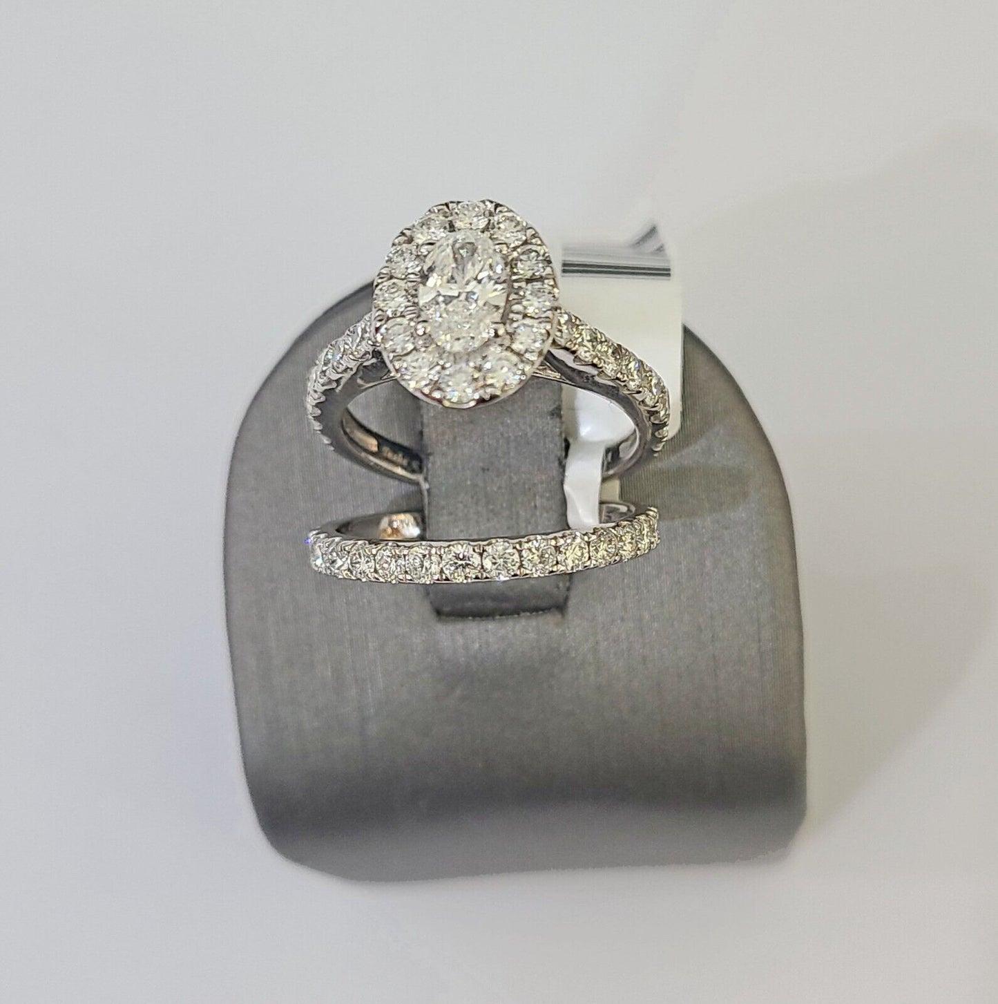 REAL 14k White Gold Diamond Ring Oval Shaped Ladies Wedding Engagement - Reva Jeweler