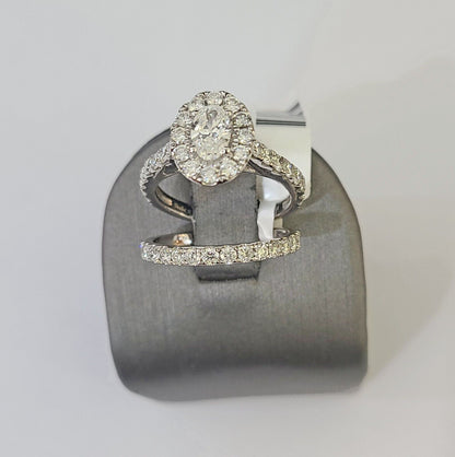 REAL 14k White Gold Diamond Ring Oval Shaped Ladies Wedding Engagement - Reva Jeweler