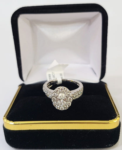 REAL 14k White Gold Diamond Ring Oval Shaped Ladies Wedding Engagement - Reva Jeweler