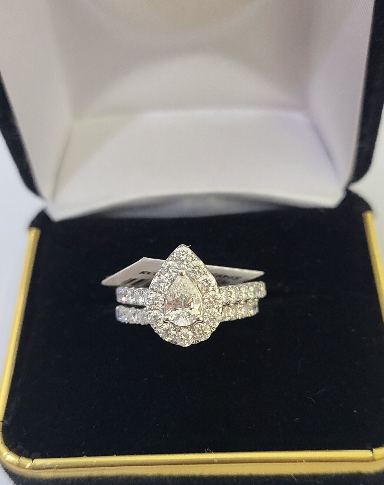 REAL 14k White Gold Diamond Ring Pear Shaped Ladies Wedding Engagement - Reva Jeweler