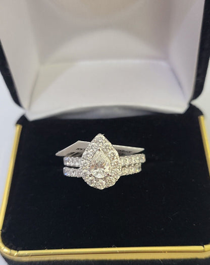 REAL 14k White Gold Diamond Ring Pear Shaped Ladies Wedding Engagement - Reva Jeweler