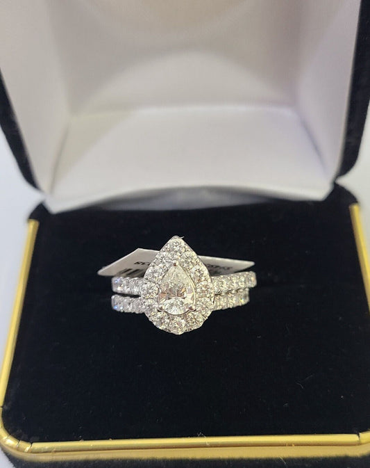 REAL 14k White Gold Diamond Ring Pear Shaped Ladies Wedding Engagement - Reva Jeweler