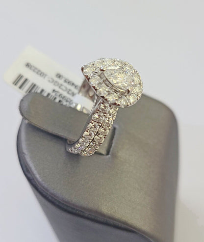 REAL 14k White Gold Diamond Ring Pear Shaped Ladies Wedding Engagement - Reva Jeweler