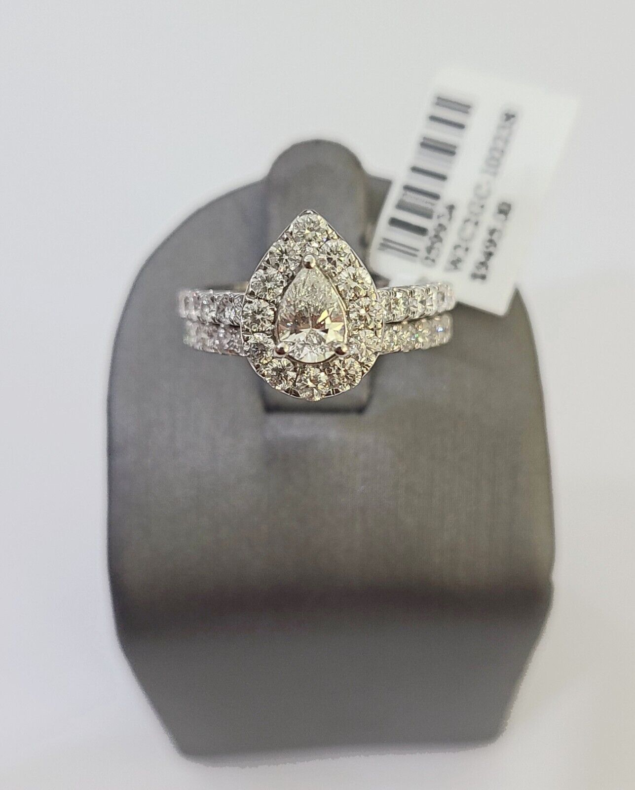 REAL 14k White Gold Diamond Ring Pear Shaped Ladies Wedding Engagement - Reva Jeweler