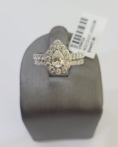 REAL 14k White Gold Diamond Ring Pear Shaped Ladies Wedding Engagement - Reva Jeweler