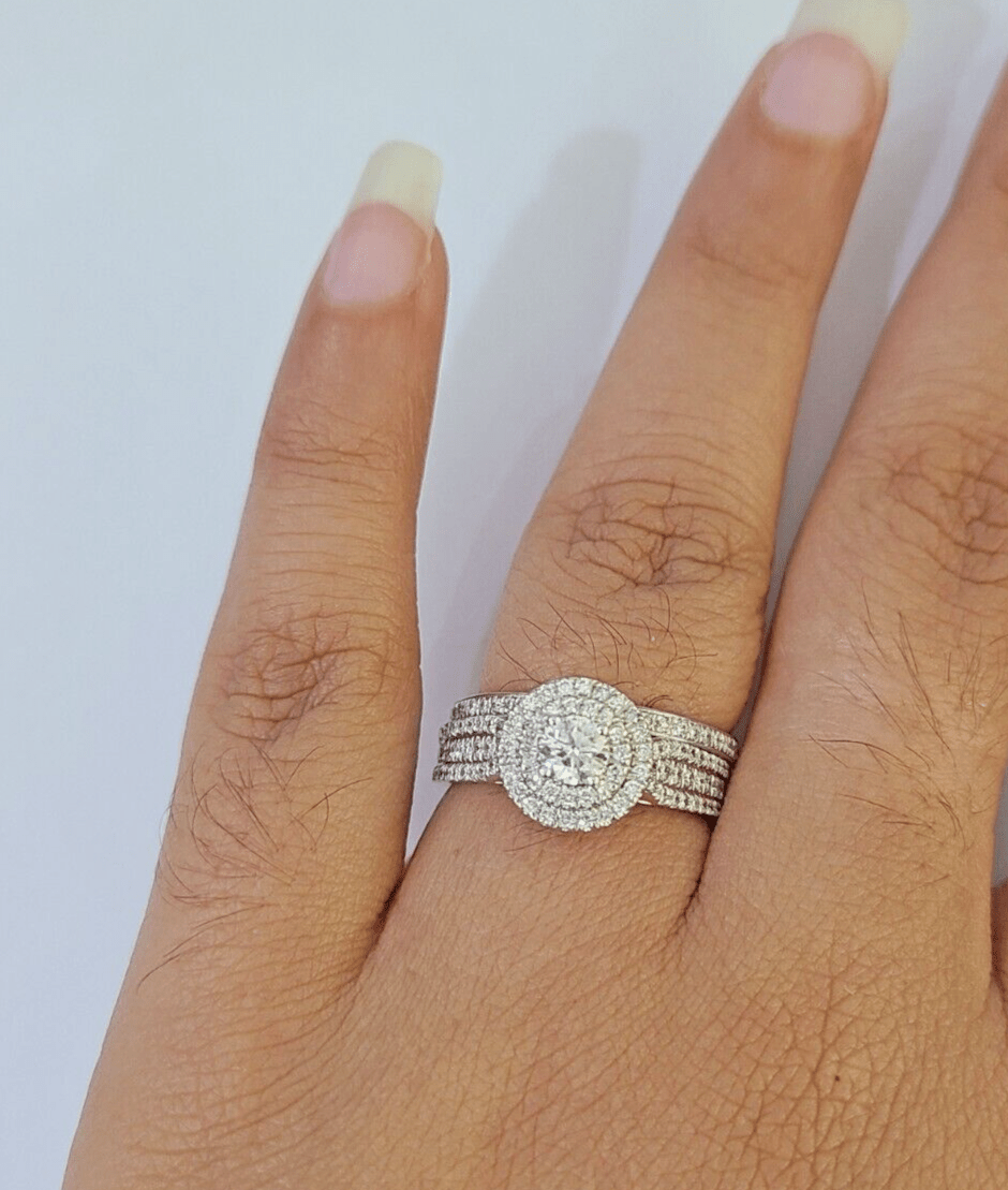 REAL 14k White Gold Diamond Ring Round Shaped Ladies Wedding Engagement - Reva Jeweler