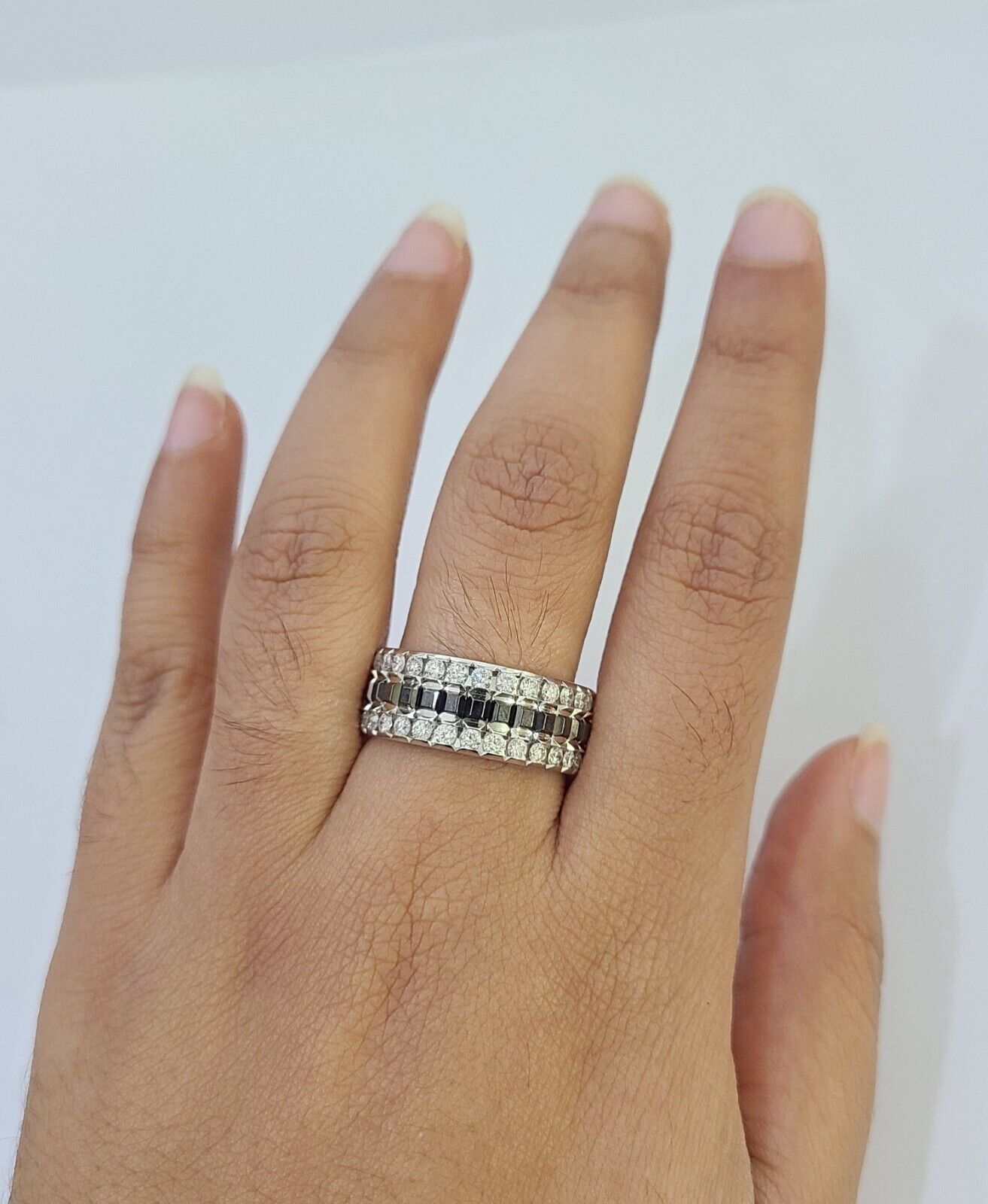 REAL 14k White Gold Diamond Ring Size 10 Wedding Casual Ring Mens - Reva Jeweler
