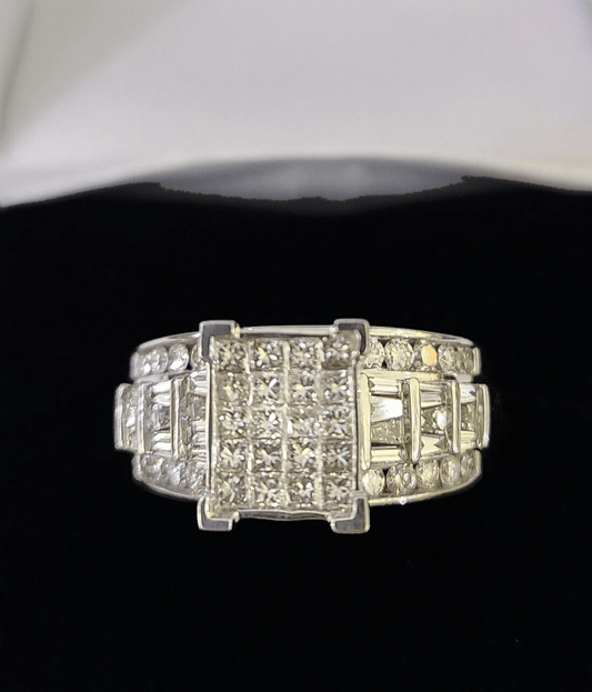 REAL 14k White Gold Diamond Ring Size 10 Wedding Casual Ring Mens Genuine - Reva Jeweler