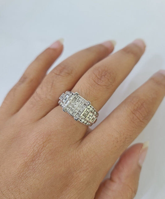 REAL 14k White Gold Diamond Ring Size 10 Wedding Casual Ring Mens Genuine - Reva Jeweler