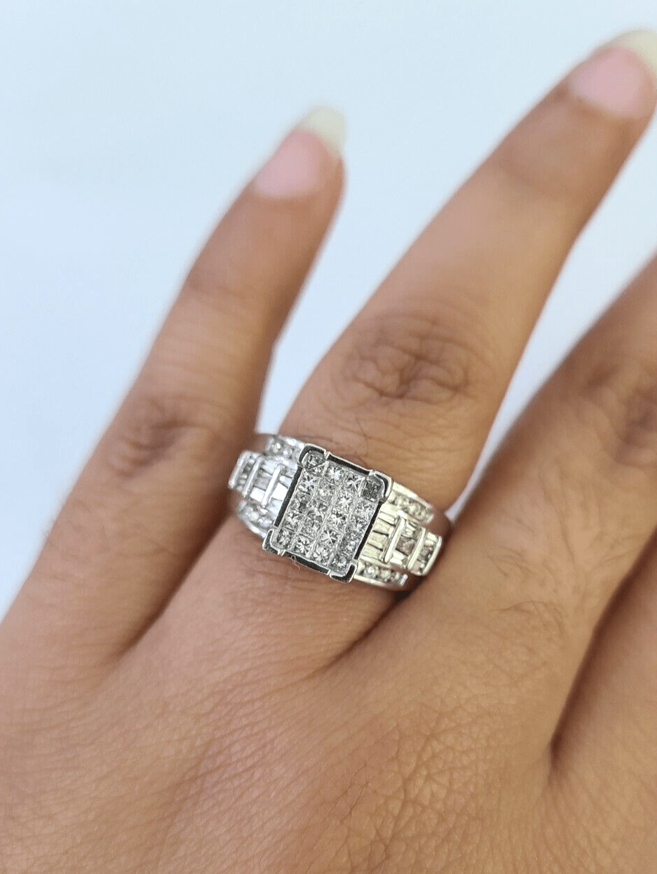 REAL 14k White Gold Diamond Ring Size 7 Wedding Casual Ring Womens Genuine - Reva Jeweler