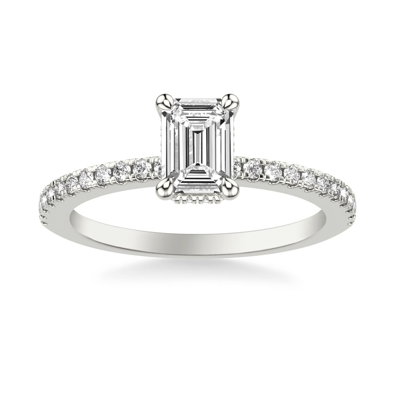Real 14k White Gold IGI Certified 1.25CT Lab Created VS Diamond Ring Emerald Cut - Reva Jeweler