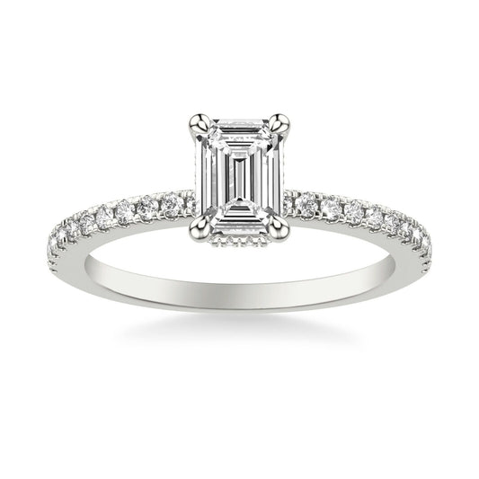 Real 14k White Gold IGI Certified 1.25CT Lab Created VS Diamond Ring Emerald Cut - Reva Jeweler