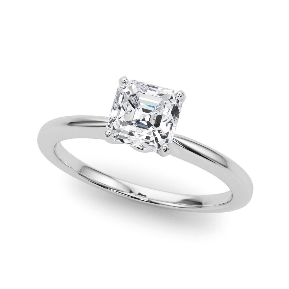 Real 14k White Gold IGI Certified 2CT Lab Created VS Diamond Ring Asscher Cut - Reva Jeweler