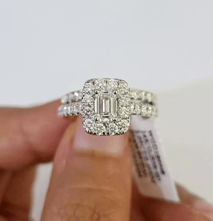 Real 14k White Gold Ring 2CT Diamond Engagement Wedding Ladies Band SET - Reva Jeweler