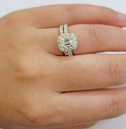 Real 14k White Gold Ring 2CT Diamond Engagement Wedding Ladies Band SET - Reva Jeweler