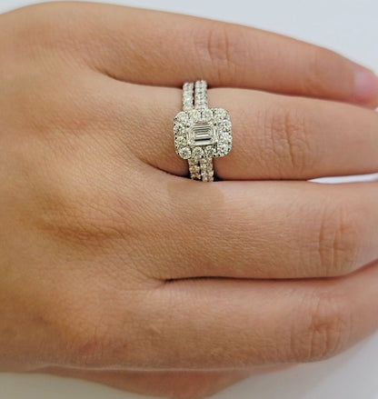 Real 14k White Gold Ring 2CT Diamonds Engagement Wedding Ladies Band SET , Women - Reva Jeweler