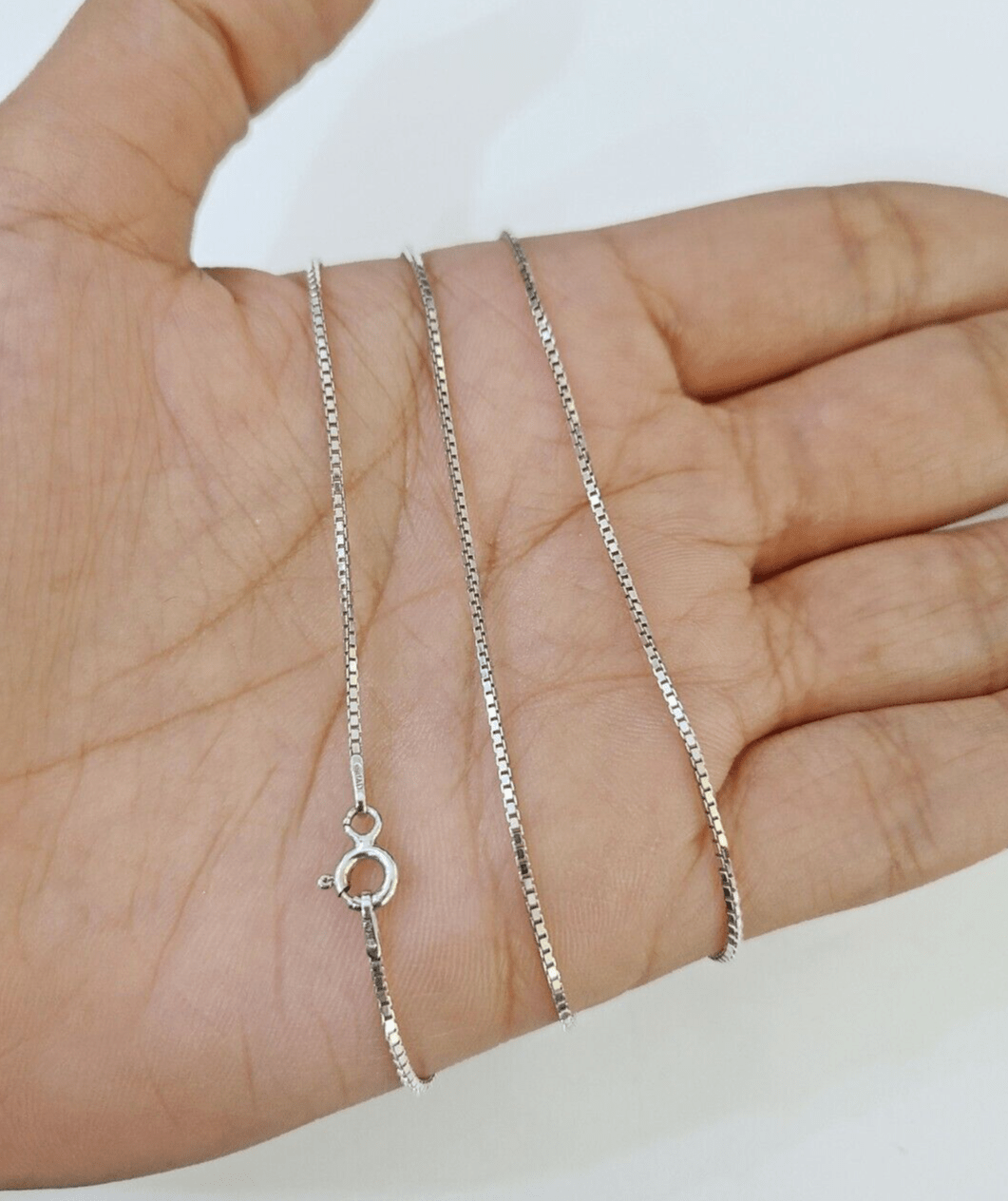 Real 14k White Gold Round Diamond Pendant Box Chain Necklace Set Women