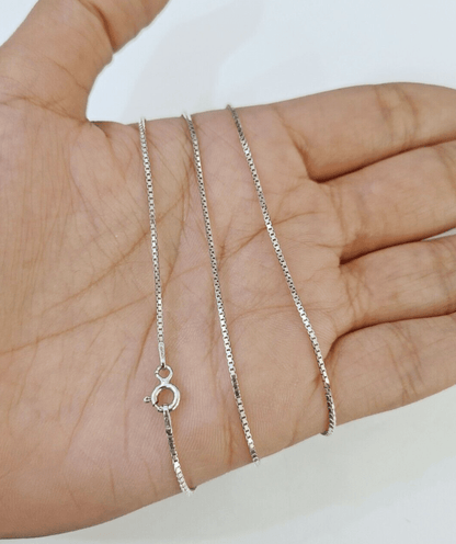 Real 14k White Gold Round Diamond Pendant Box Chain Necklace Set Women