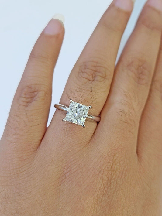 REAL 14k White Gold Square Diamond Ring Lab Created Ladies Wedding Engagement - Reva Jeweler