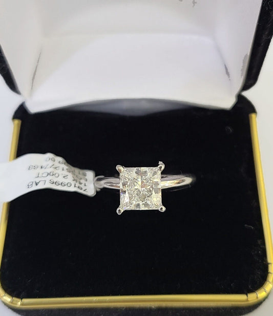 REAL 14k White Gold Square Diamond Ring Lab Created Ladies Wedding Engagement - Reva Jeweler