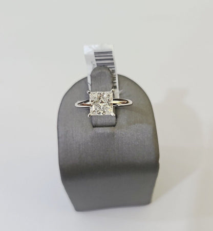 REAL 14k White Gold Square Diamond Ring Lab Created Ladies Wedding Engagement - Reva Jeweler