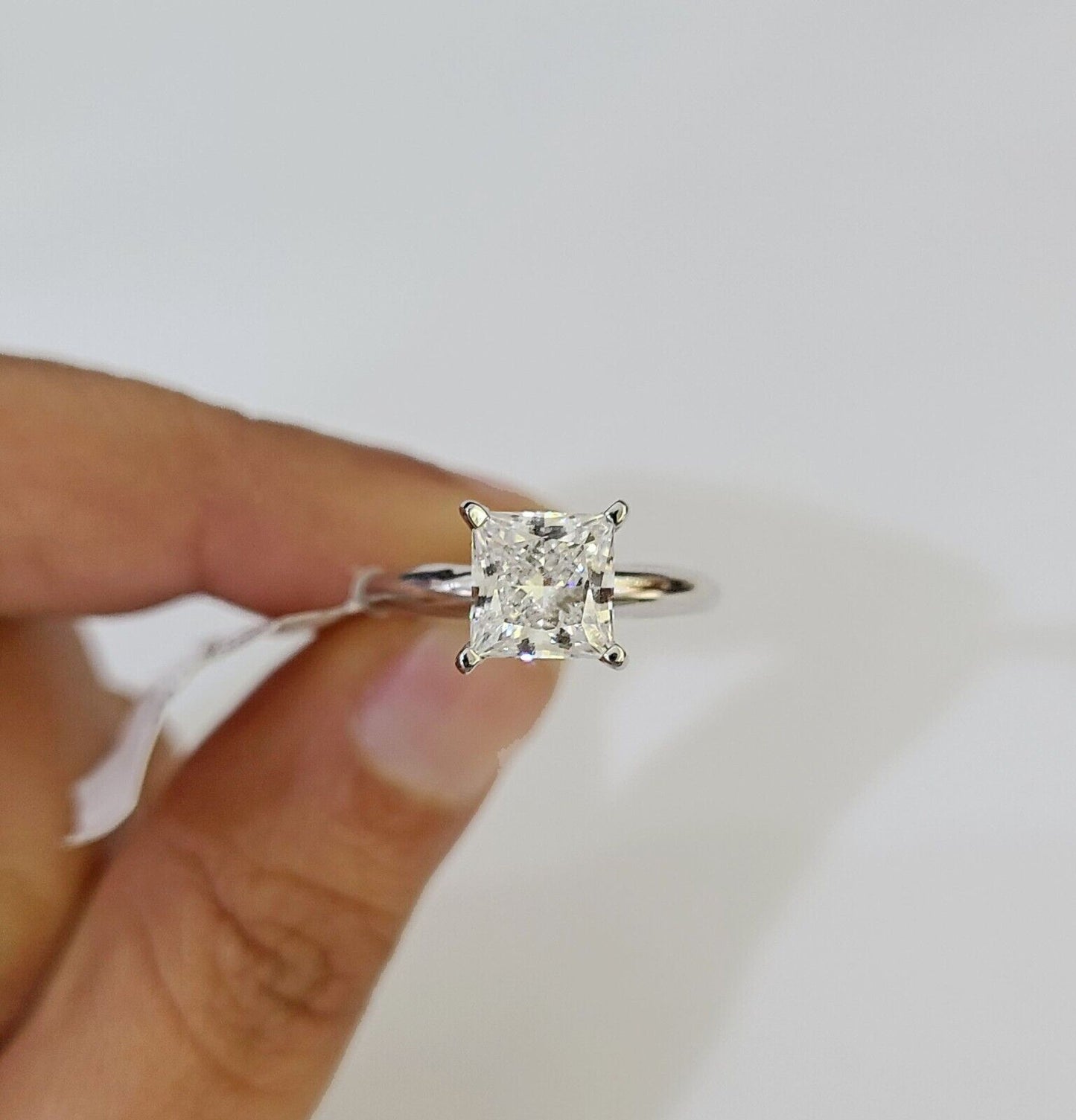 REAL 14k White Gold Square Diamond Ring Lab Created Ladies Wedding Engagement - Reva Jeweler