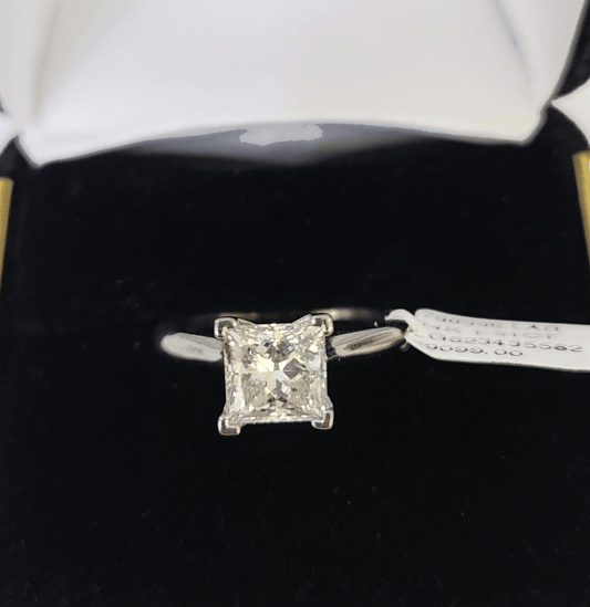 REAL 14k White Gold Square Diamond Ring Lab Created Ladies Wedding Engagement - Reva Jeweler