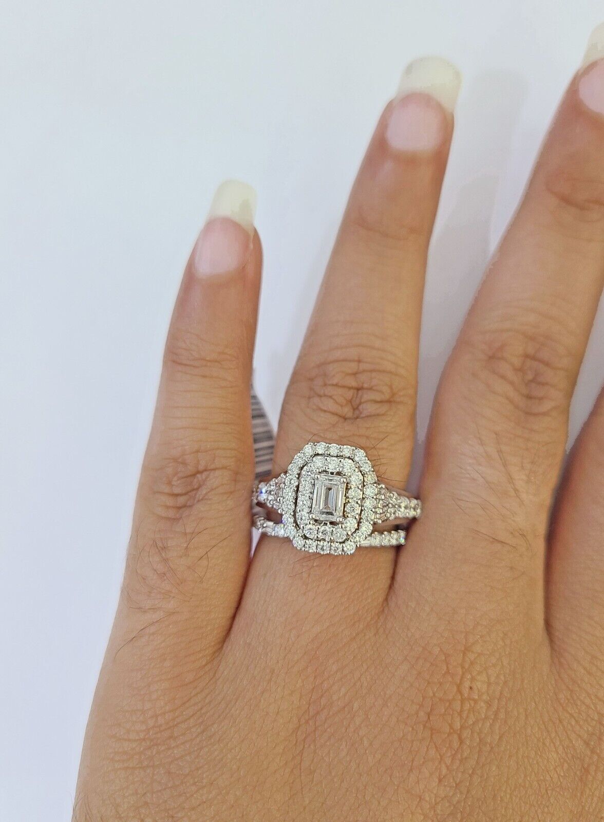 REAL 14k White Rose Gold Diamond Ring Octagonal Shaped Ladies Wedding Engagement - Reva Jeweler
