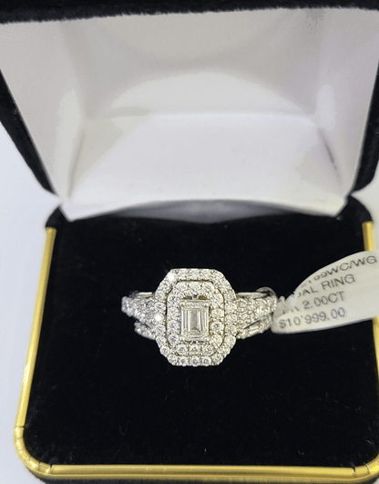 REAL 14k White Rose Gold Diamond Ring Octagonal Shaped Ladies Wedding Engagement - Reva Jeweler