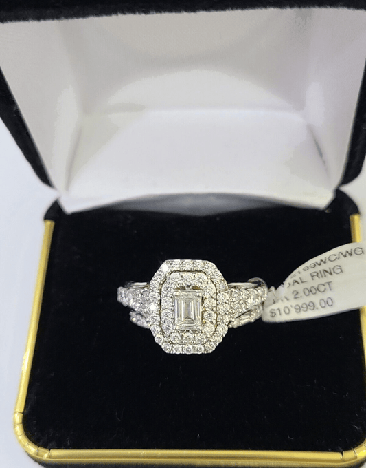 REAL 14k White Rose Gold Diamond Ring Octagonal Shaped Ladies Wedding Engagement - Reva Jeweler