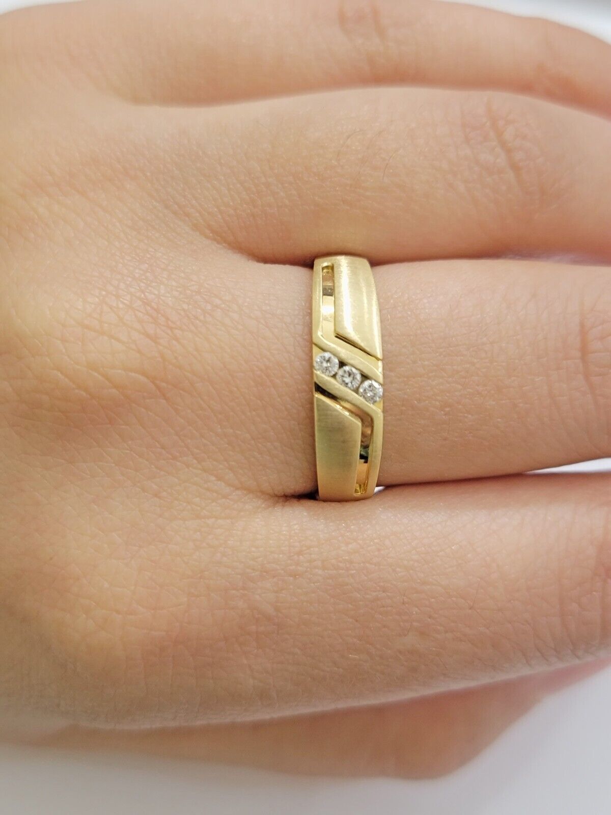 Real 14k Yellow Diamond Ring Mens Band 0.10 Ct Round Cut Wedding Engagement Size - Reva Jeweler