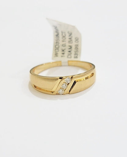 Real 14k Yellow Diamond Ring Mens Band 0.10 Ct Round Cut Wedding Engagement Size - Reva Jeweler