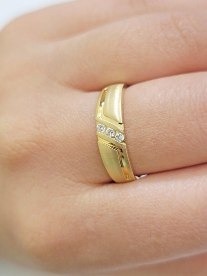 Real 14k Yellow Diamond Ring Mens Band 0.10 Ct Round Cut Wedding Engagement Size - Reva Jeweler