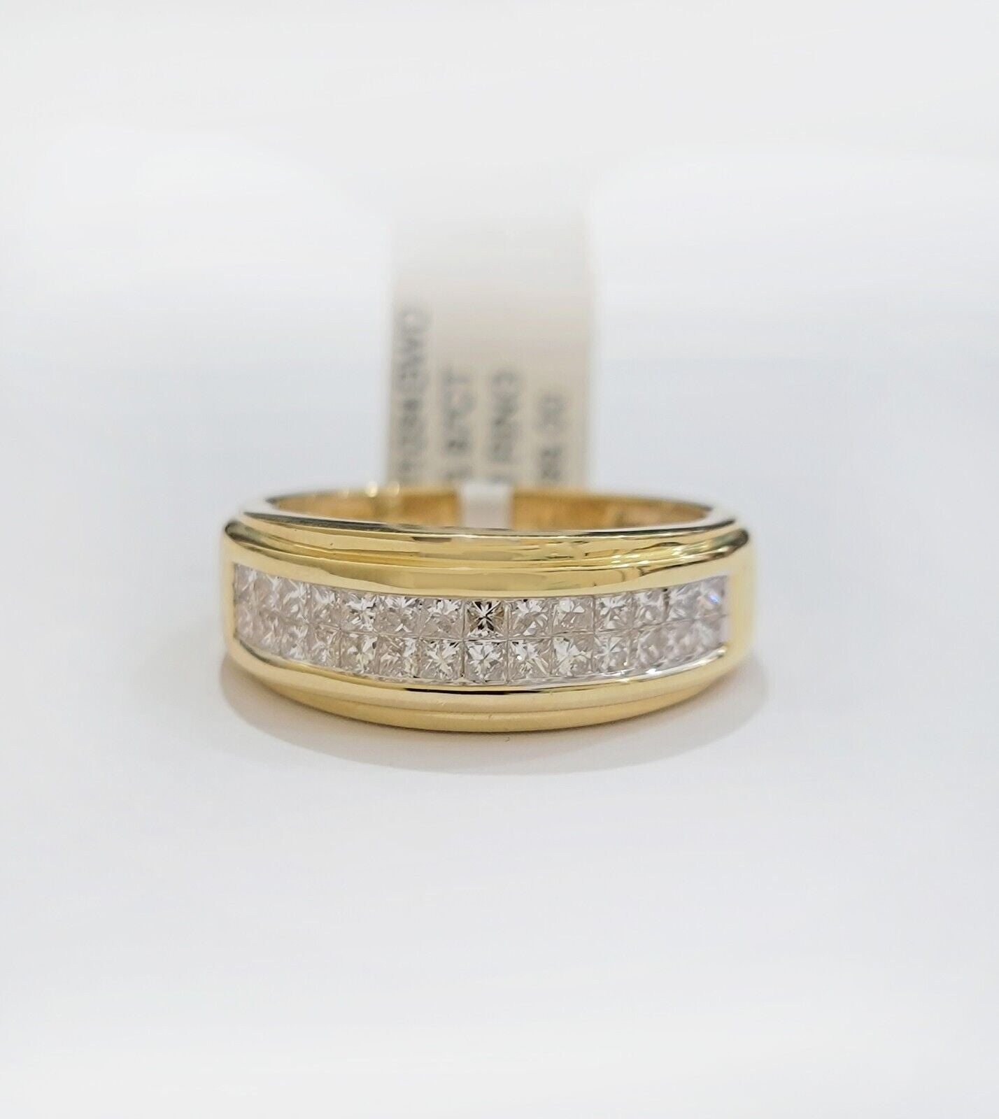 Real 14k Yellow Diamond Ring Mens Band 0.97 Ct Princess Cut Wedding Engagement - Reva Jeweler
