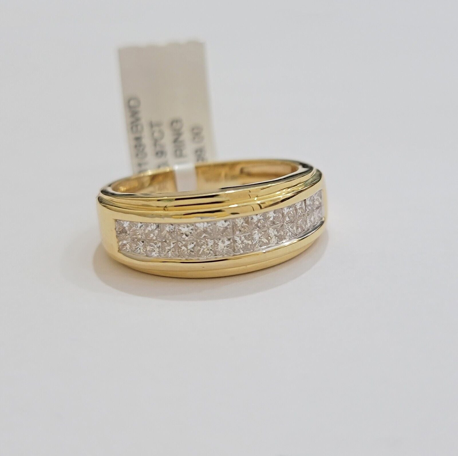 Real 14k Yellow Diamond Ring Mens Band 0.97 Ct Princess Cut Wedding Engagement - Reva Jeweler