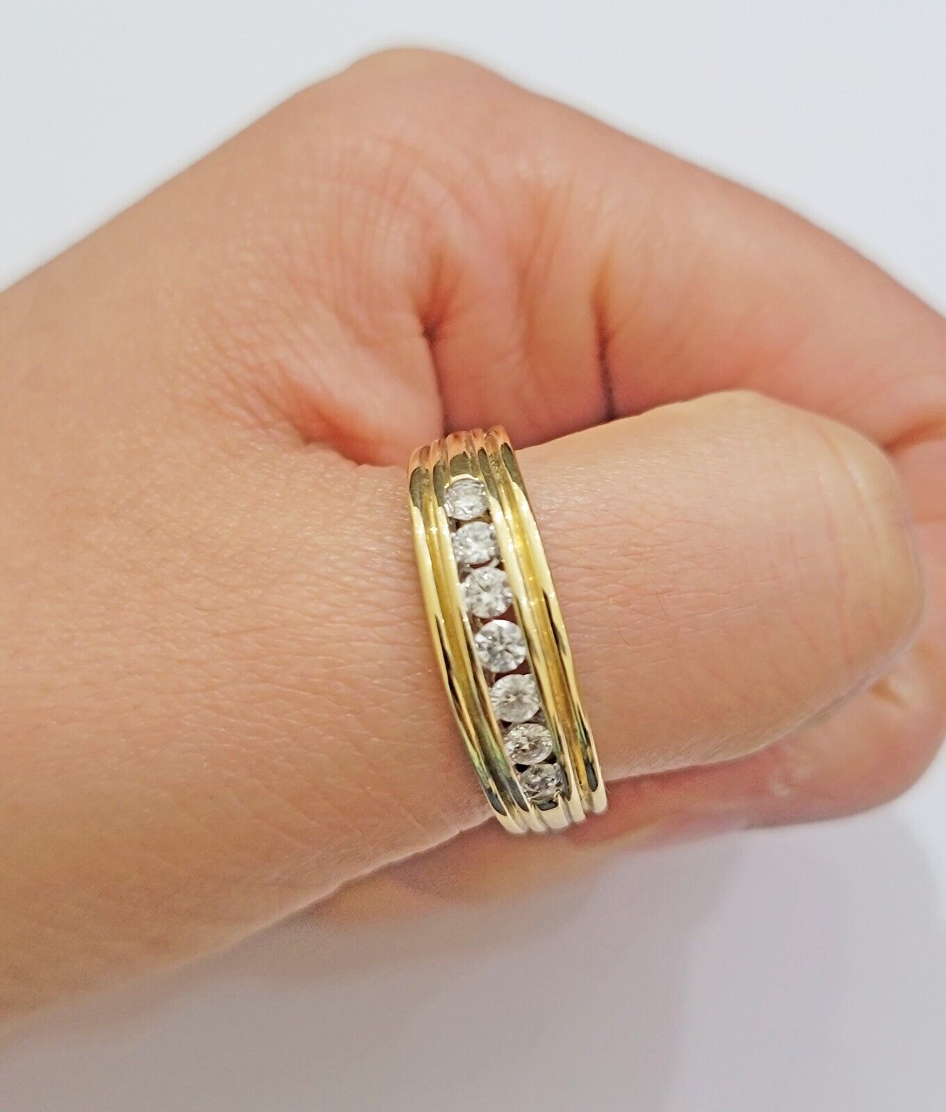 Real 14k Yellow Diamond Ring Mens Band 1/2Ct Round Cut Wedding Engagement Size10 - Reva Jeweler